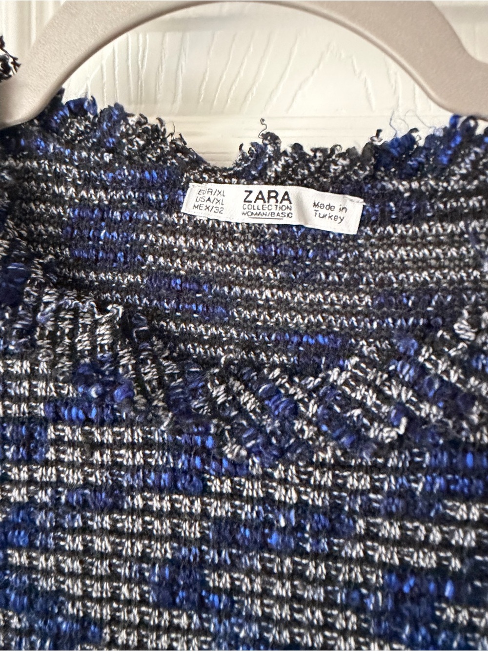 Zara Collection Blue Black Tweed Textured Short Sleeve Top M - Picture 3 of 5